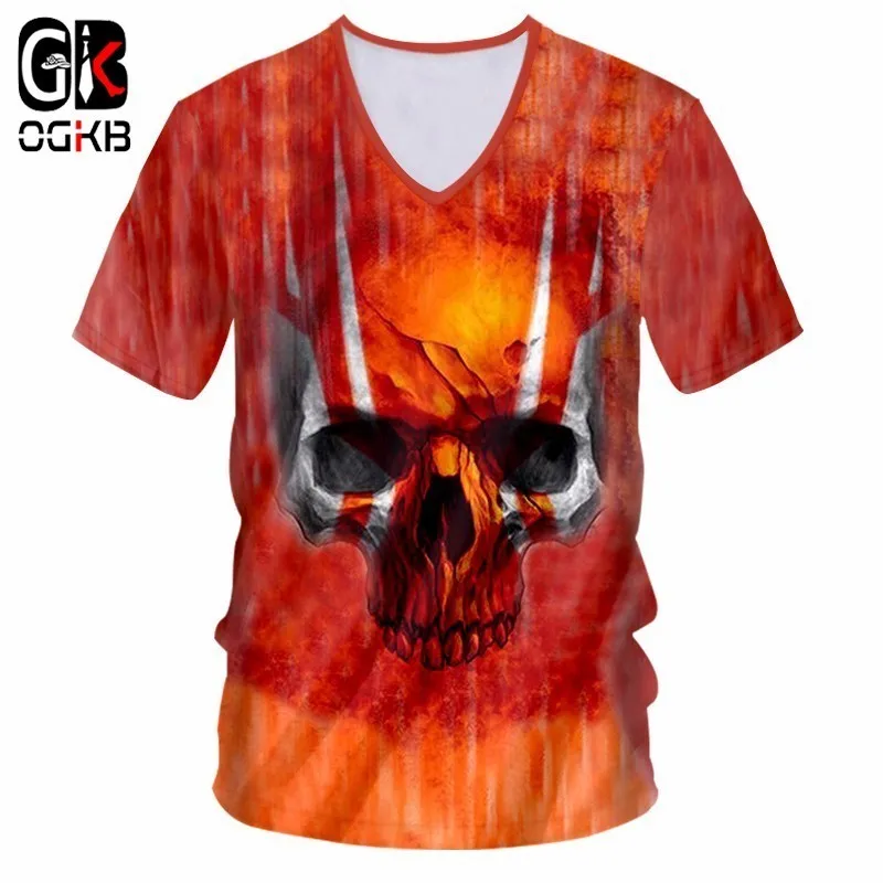 OGKB новые летние топы для женщин/мужчин крутая 3d печать красный череп футболка с