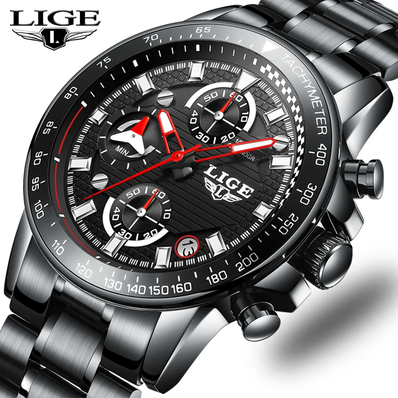 LIGE фирменные мужские часы деловые кварцевые водонепроницаемые из нержавеющей