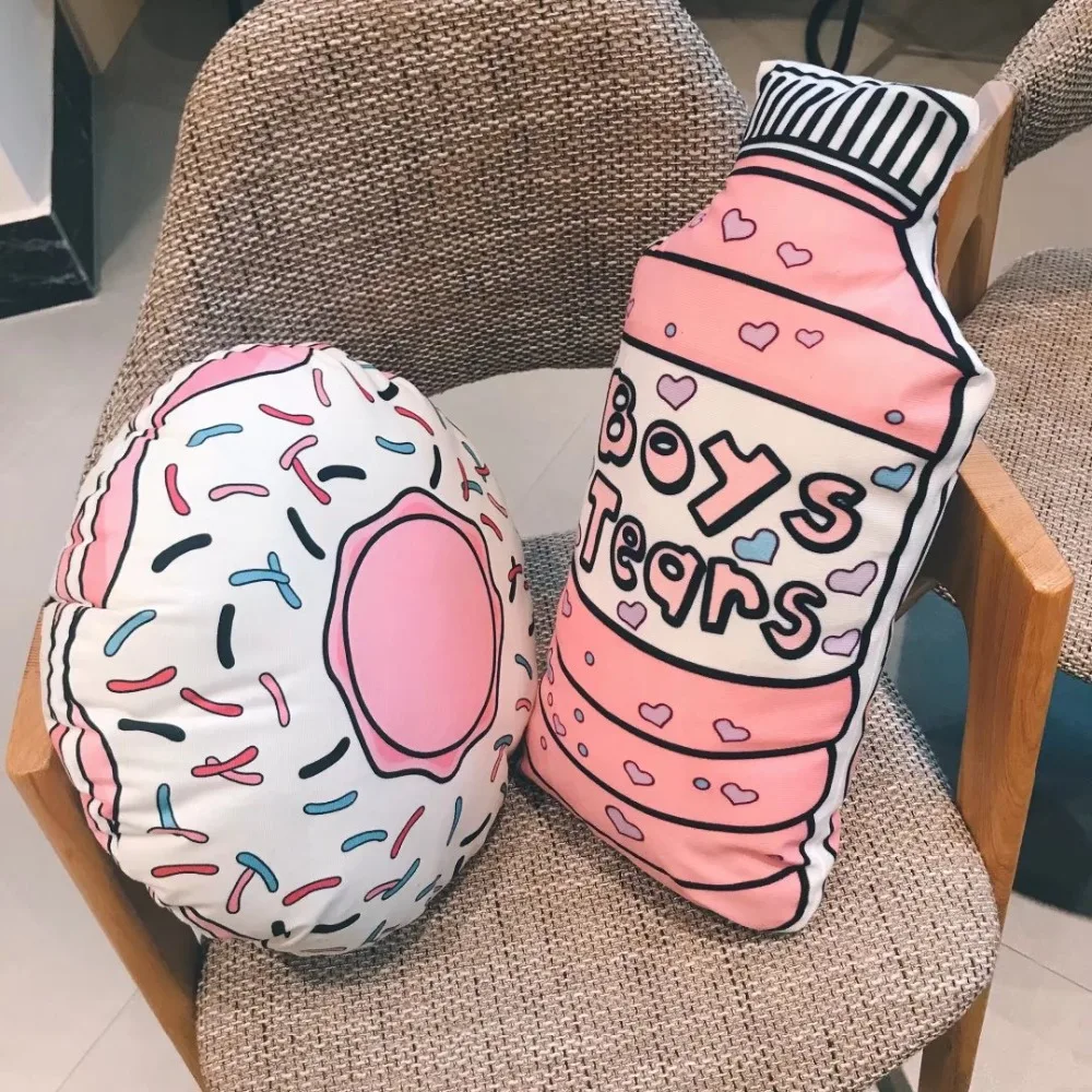 Розовые подушки в форме белого пончика декоративные мультяшный диван стул