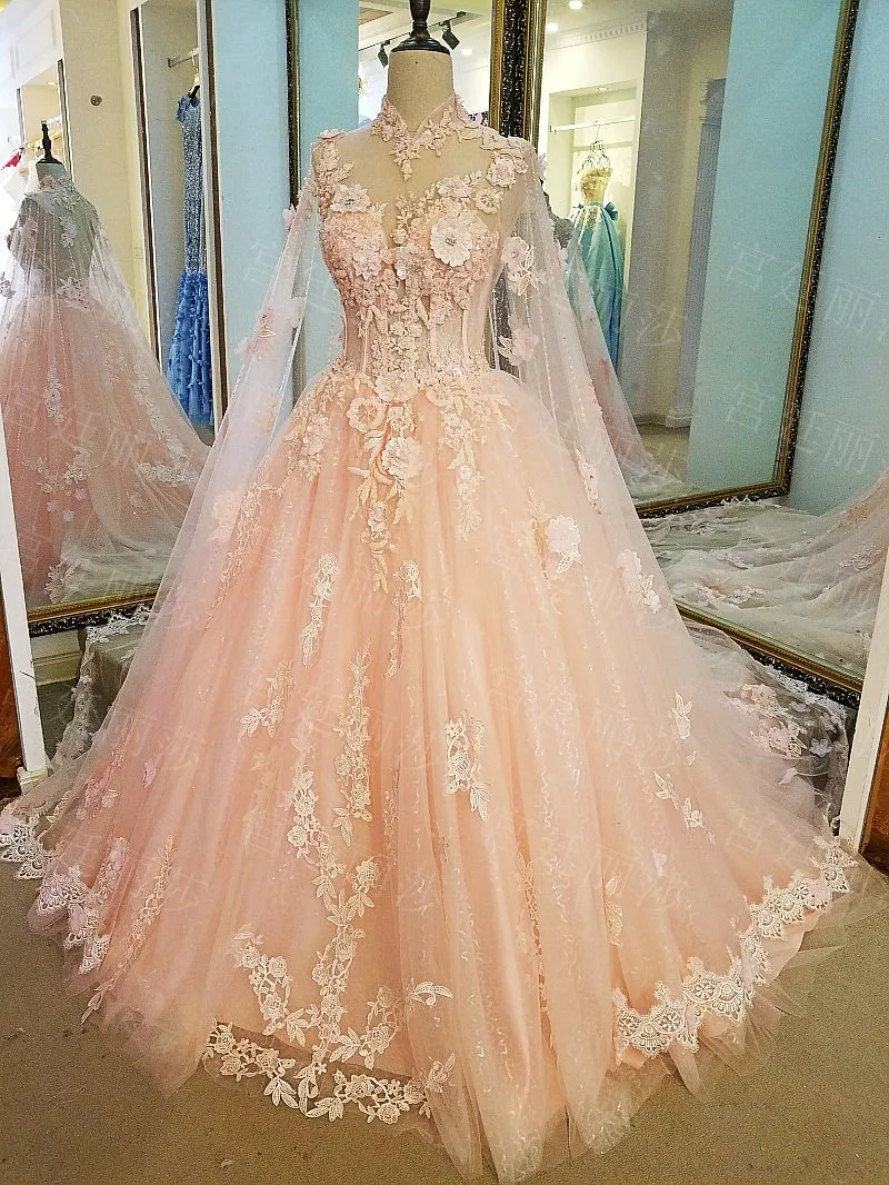 AOLANES/элегантное кружевное вечернее платье с высоким воротом длинное свадебное