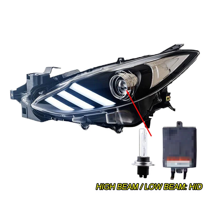 HID Автомобильный Стайлинг, светодиодный, HID Rio, светодиодный, для фар, Головной фонарь, чехол для Mazda 3, Мазда 3, M3, фара,,,, Би-ксеноновые линзы, ближний свет - Цвет: HID