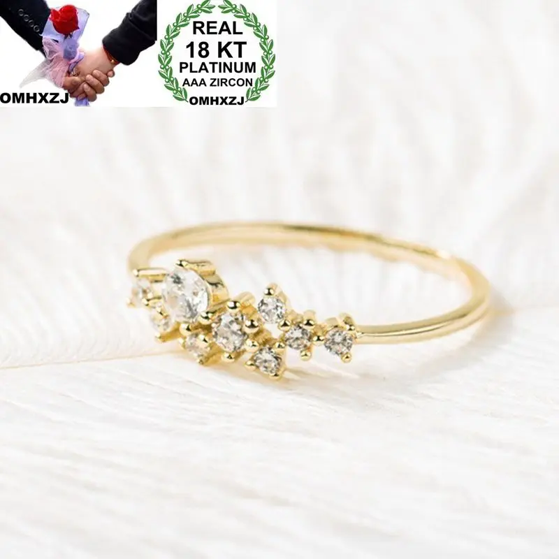 

OMHXZJ, оптовая продажа, Европейская мода, женская модель, свадебный подарок, тонкое белое золото, цирконий AAA, 18KT, желтое золото, кольцо RR732