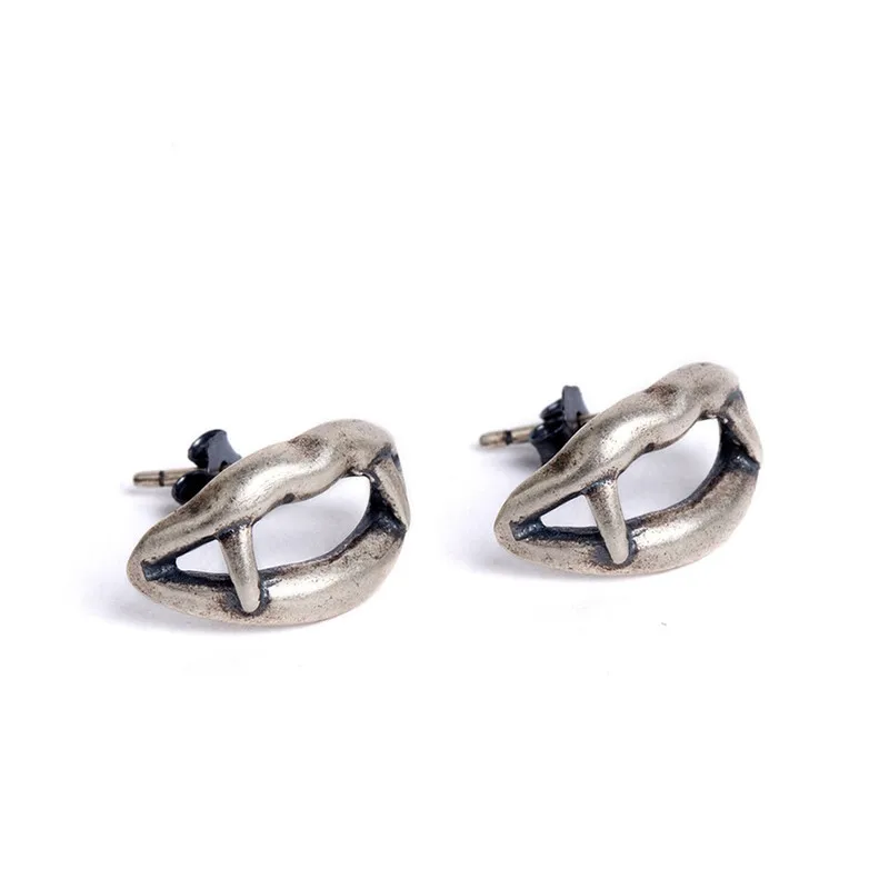 Zavorohin 2021 New Halloween Vampire Lips Antique Real 925 Sterling Silver Stud Earrings Gothic Punk Style Party Jewelry | Украшения и