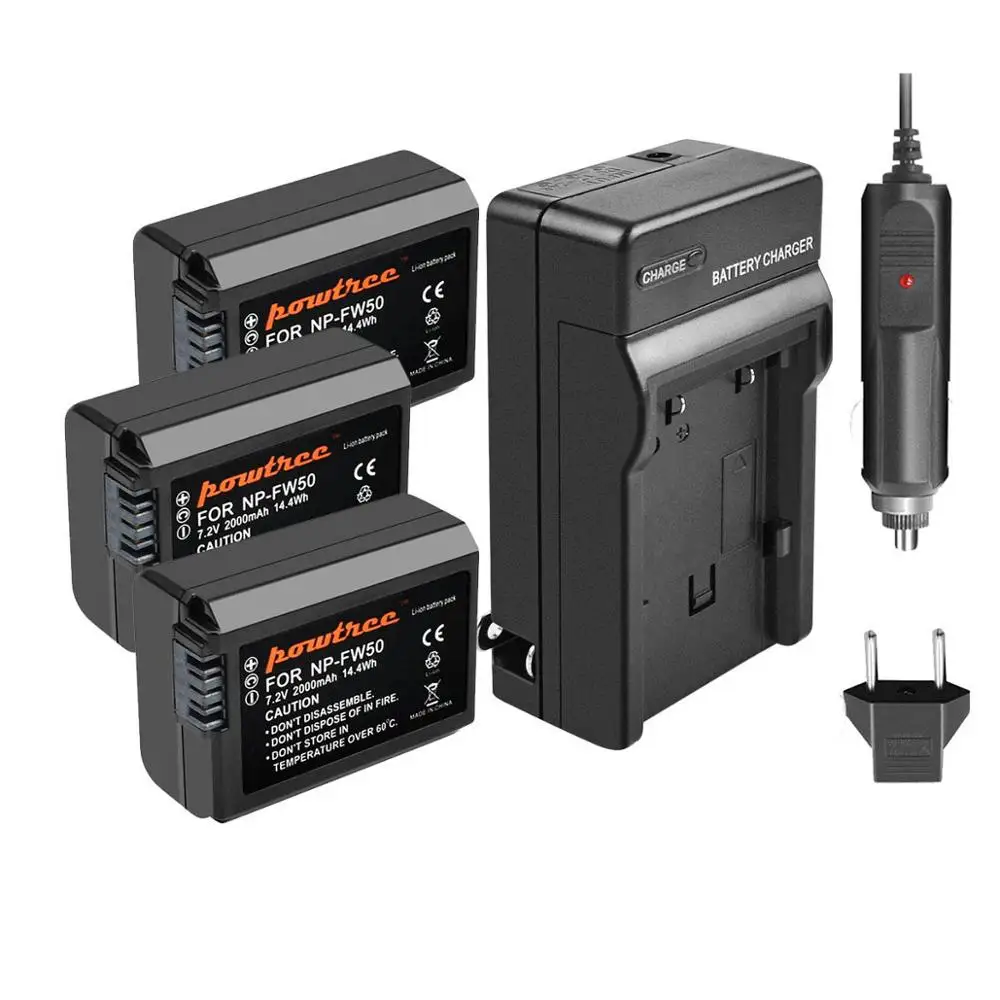 Three B and charger Powtree для sony 7,2 V 2000 мАч NP FW50 NP-FW50 NPFW50 Камера батарея замена NEX 5T 5R 5TL Альфа a7R фотоаппаратов моментальной печати 7S a7S a3000 a5000 a6000 - Цвет: Three B and charger