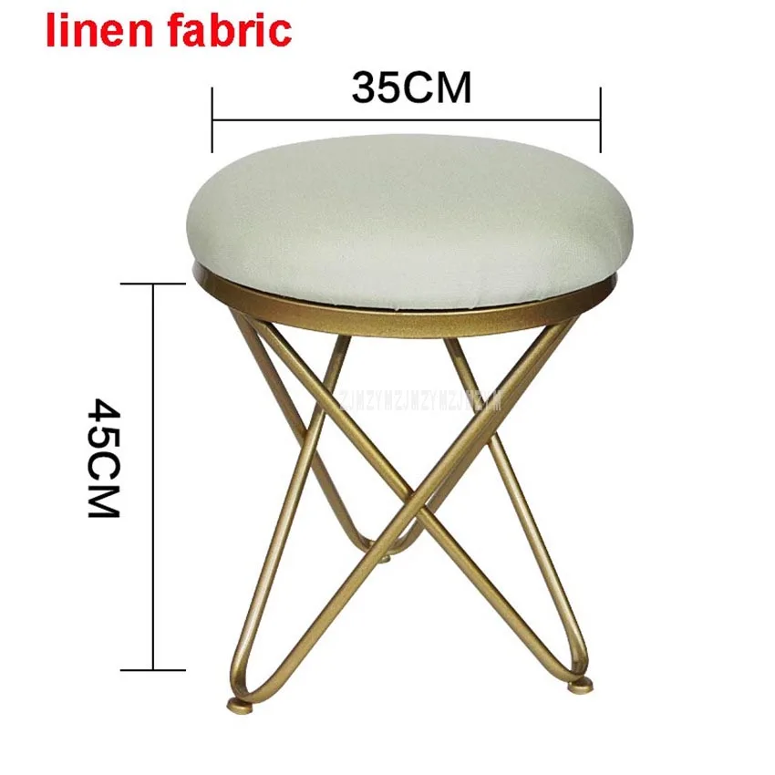 beige linen Современный роскошный мягкий табурет для ног круглый/кожаный покрытый спальня обувь сменный диван боковой табурет железные ножки мебель для дома - Цвет: beige linen
