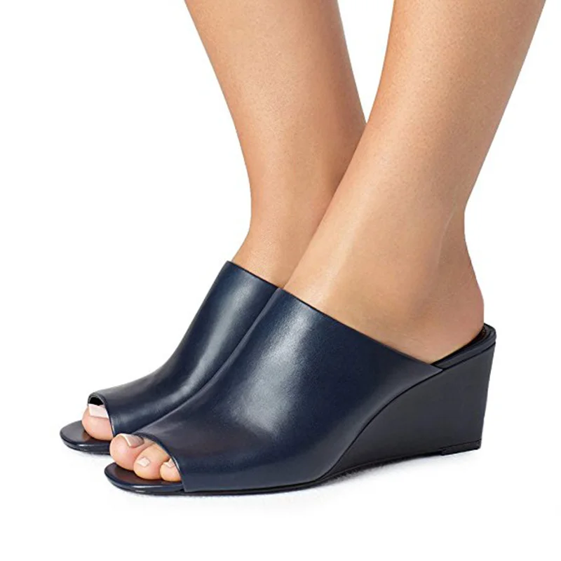 FSJ летние женские сексуальные темно-синие мюли стильные сандалии с открытым