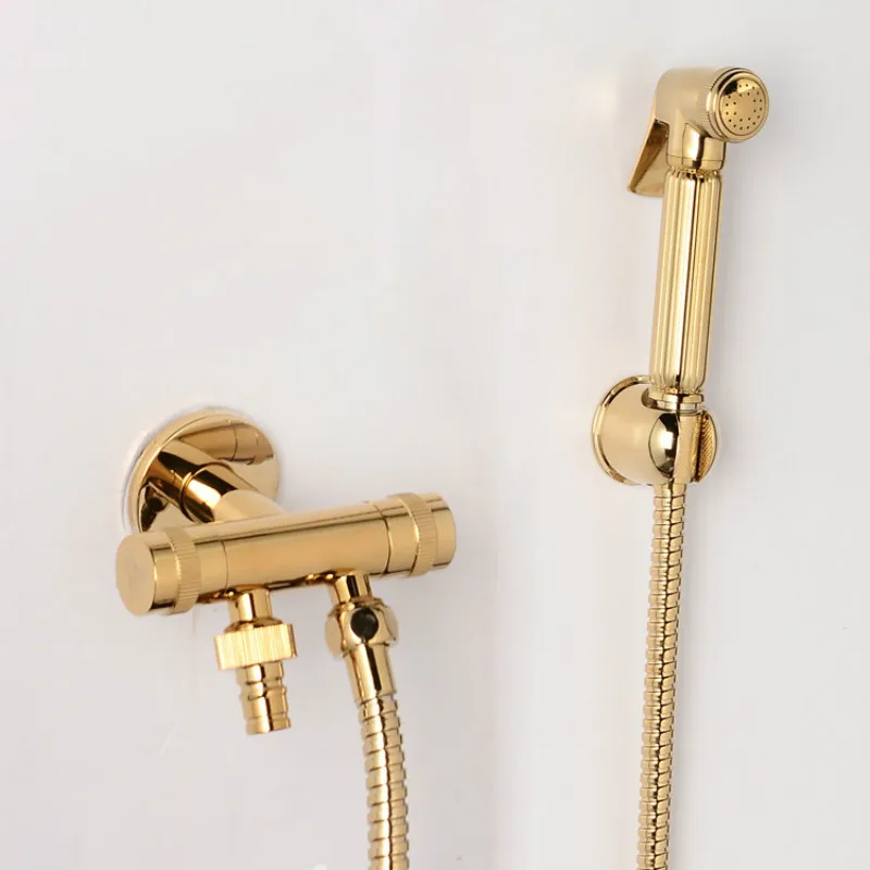 

All copper hot and cold woman washer toilet corner valve spray gun set body cleaner body cleaner head tap flush gold