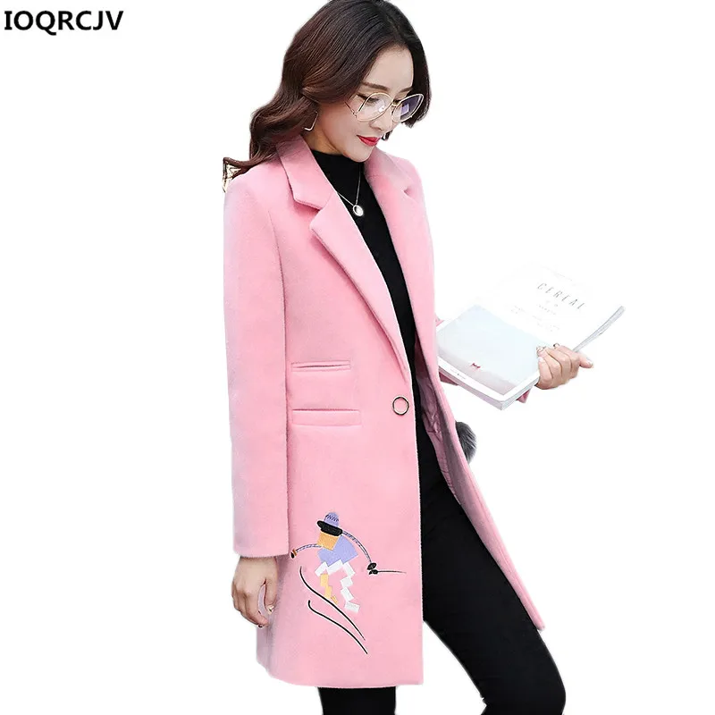 Pink Куртка осень-зима шерстяное пальто Для женщин Новая мода Большой размер средней длины Верхняя одежда Розово-серый женский основной Пальто для будущих мам ioqrcjv 848 - Цвет: Pink