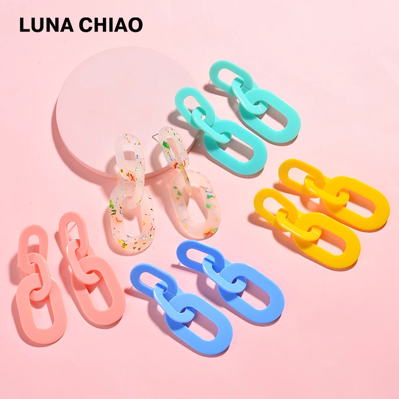Женские акриловые серьги цепочки LUNA CHIAO модные яркие большие овальные из