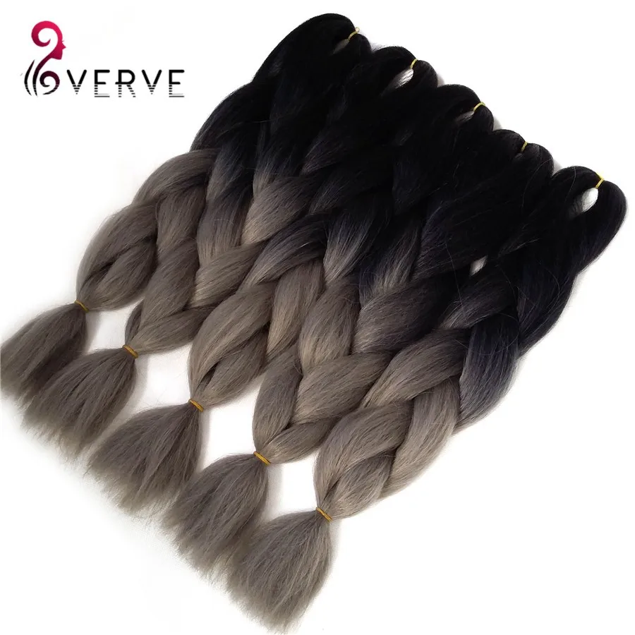 VERVES, Омбре, плетение волос, 100 г/шт., 24 дюйма, 1 шт., синтетический, три, два тона, тепловое волокно, вязанное крючком, огромные косы, наращивание волос - Цвет: #2