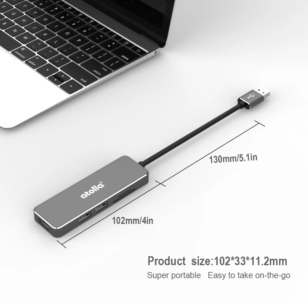 Atolla 3 порта USB 3,0 концентратор разветвитель портативный алюминиевый концентратор данных с SD TF кард-ридером Для iMac, MacBook или любых других USB устройств