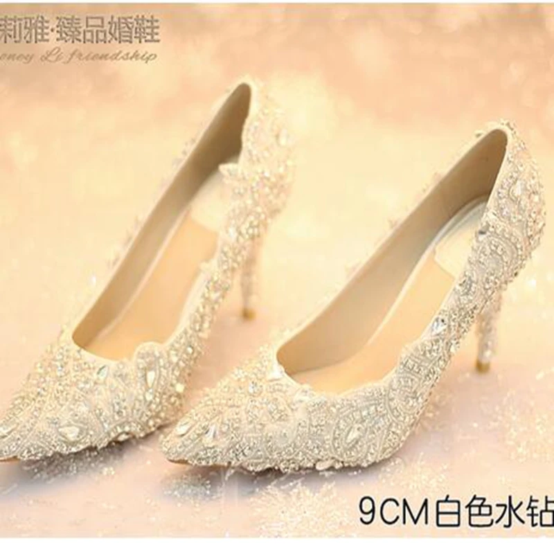 Women's Elegant Closed Toe High Heel Stiletto Sandals White Crystal Wedding Shoes For Bride 7cm 9cm | Обувь