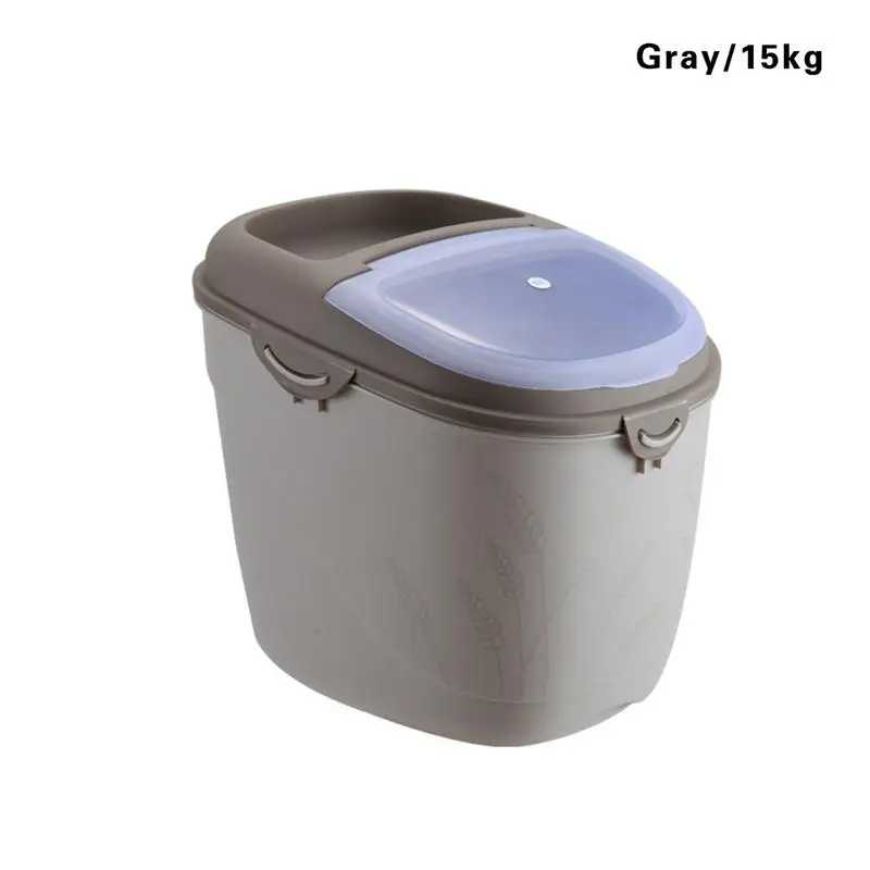 Grey 15KG Коробка для хранения кухня крупа мука рисовая корзина зерно бобы контейнер для хранения сушеных продуктов герметичная коробка с мерным стаканом пластик организовать - Цвет: Grey 15KG