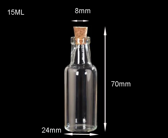

50pcs 24x70x8mm Clear Glass Bottle with cork wishing bottles Charms vial Pendants perfume bottle 15ML jewelry findings