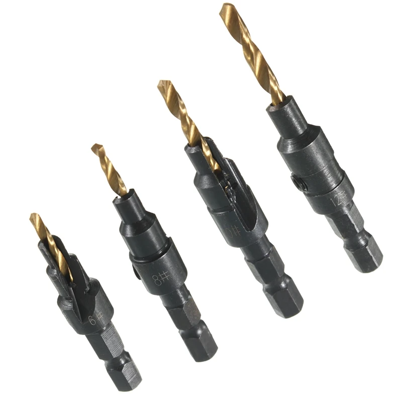 4Pcs 6# 8# 10# 12# Tool HSS Countersink Drill Bit Cone Set Quick Change Wood Hex Shank Screw Carpentry Woodworking Tools | Инструменты