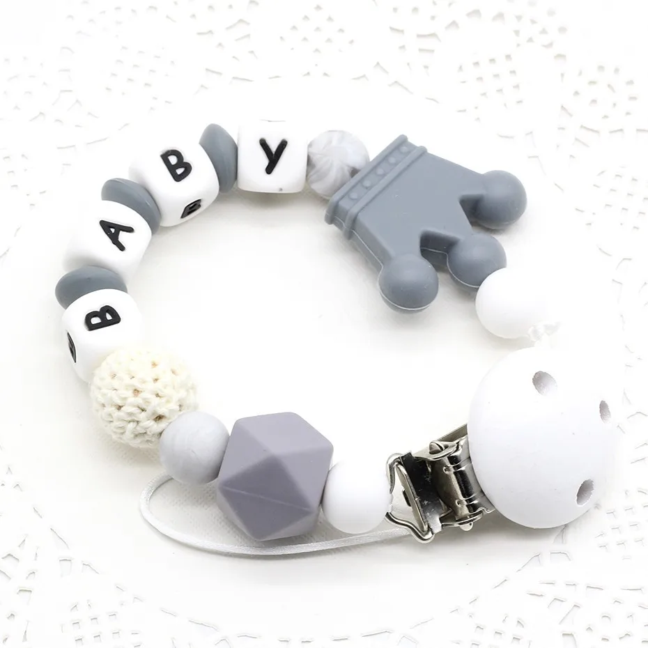 Gray Custom name Сделай Сам, силиконовая, персонализированная, с именем, Детская соска, зажимы, забавный, пустышка, клипса, держатель для соски, детский душ, подарок, BPA, бесплатные соски, жевательные игрушки - Цвет: Gray Custom name