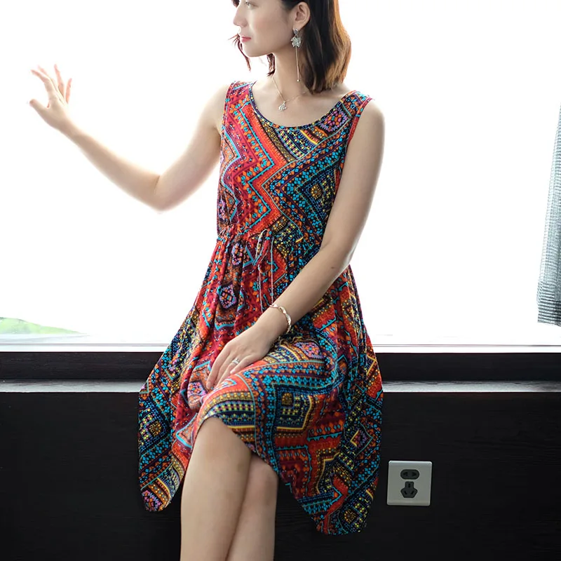 WKOUD/женские летние платья больших размеров без рукавов с завязками на талии