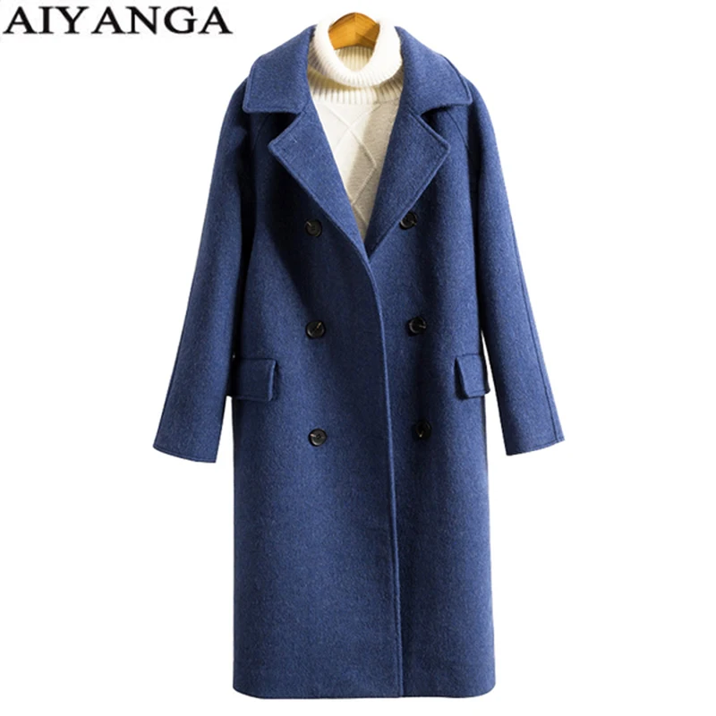 

Long Cashmere Coat Women 2018 Winter Double Breasted Turn-down Collar Warm Plus Size Overcoat Female Woolen Trend Outerwear
