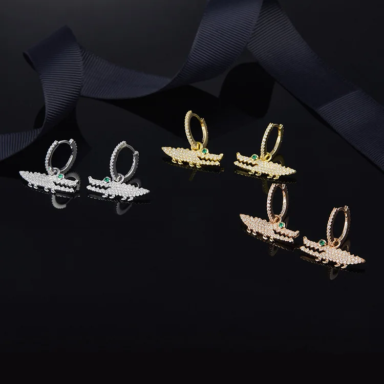 Famous Design Gold Metal Crocodile 925 Silver Earring For Women Fashion Small Zircon Ear Nail Accessories Gift Jewelry | Украшения и