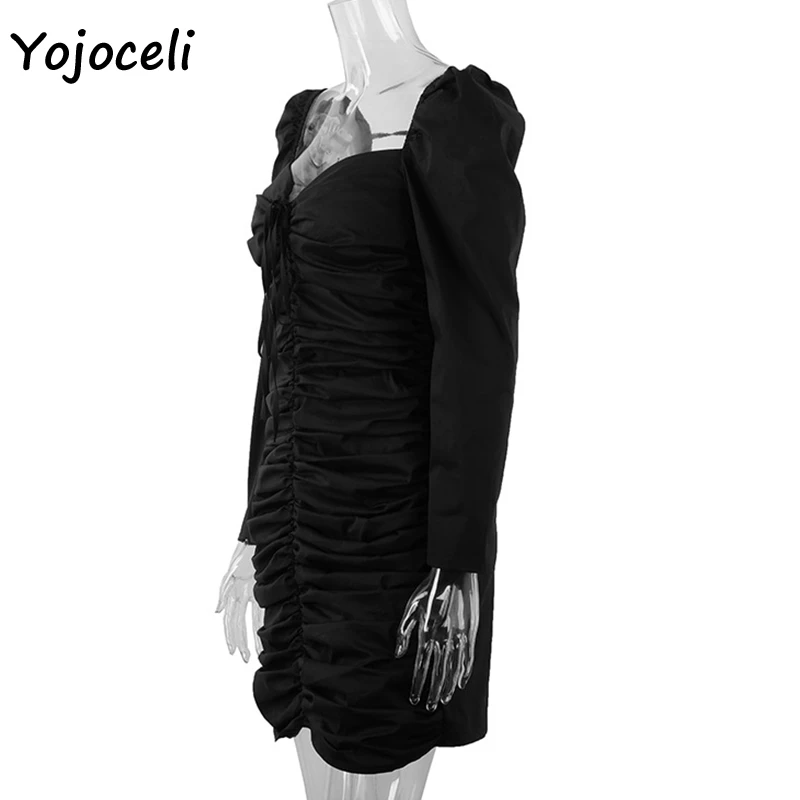 Yojoceli, сексуальное облегающее платье с длинным рукавом на шнуровке, женское винтажное Королевское мини-платье с квадратным вырезом, вечерние эластичные платья