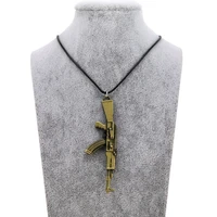 original new leather chain counter strike ak47 gun pendant necklace for men vintage gold cs go ak47 necklace jewelry male gift