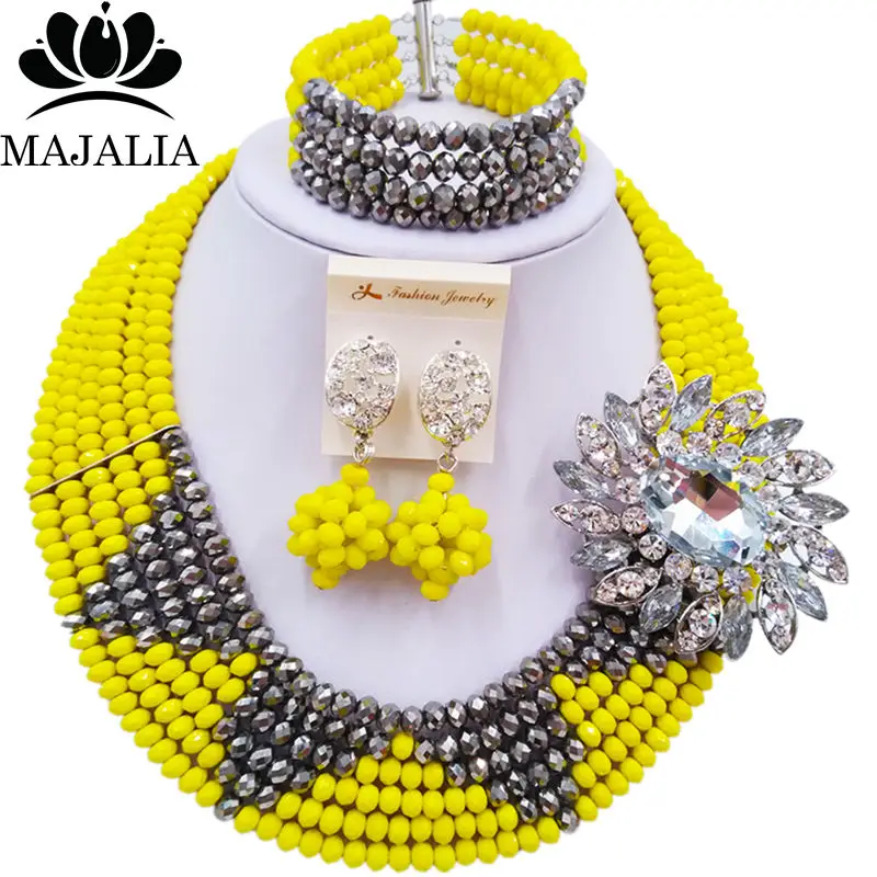 Majalia Pretty Black женский Африканский ювелирный набор нигерийские Свадебные хрустальные наборы 6ST0043 - Окраска металла: Opaque Yellow