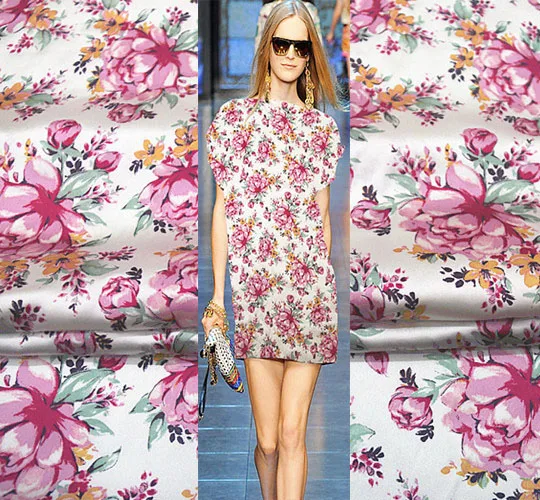 Блестящий цветок Эластичный шелковый креп Атласная Ткань шелковая текстура