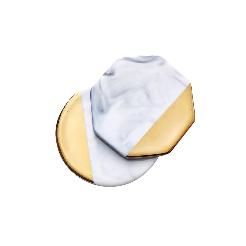Marble Grain Phnom Penh Mats Gold Plating Ceramic Coaster Cup Pads Desktop Non-slip Luxury Pad Europe Kitchen Decorations | Дом и сад