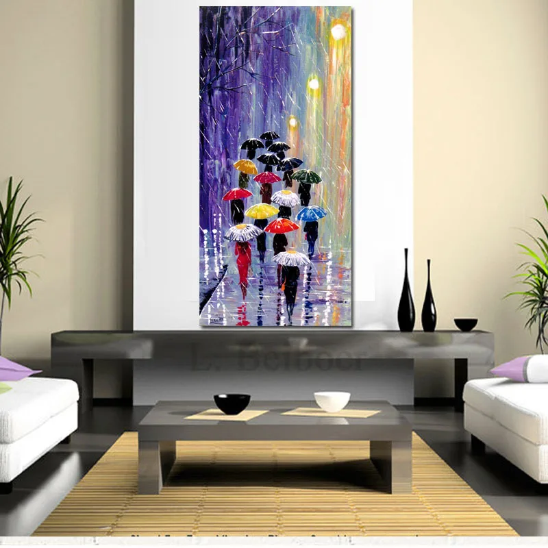 Ручная роспись Зонты акриловый дождь масляная живопись-синий красный