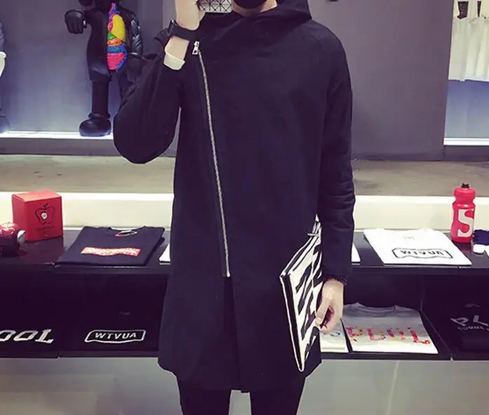 Мужское длинное пальто на молнии с капюшоном| |