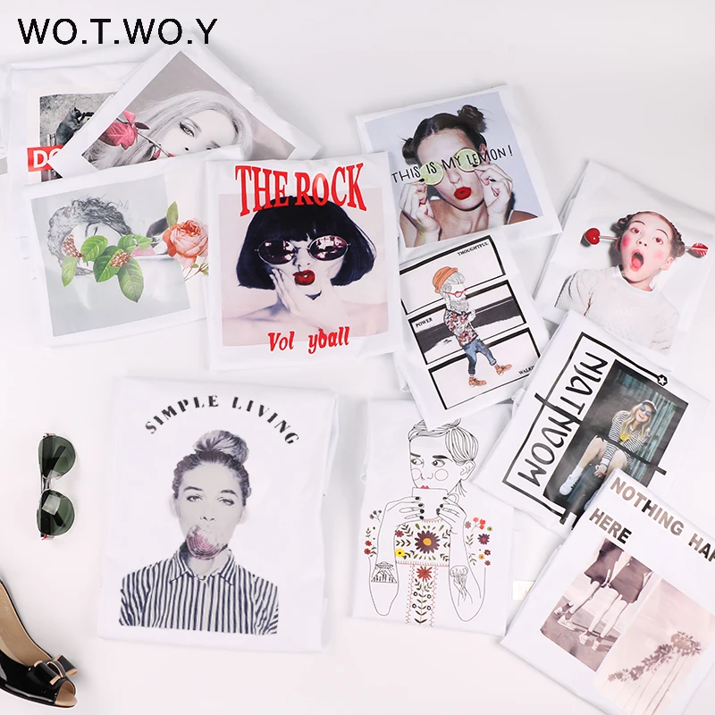 WOTWOY 12 Models Women Print T shirt Cotton Letter Shirt Tops Harajuku 2017 Summer Fashion Tshirt Short Sleeve Tee Shirt| |