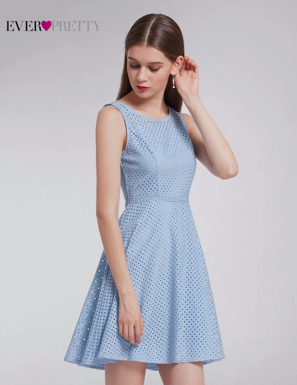 Короткие вечерние платье для выпускного вечера Ever Pretty AS05504 Новая мода Круглый вырез без рукавов Простые платья для выпускного вечера выше колена