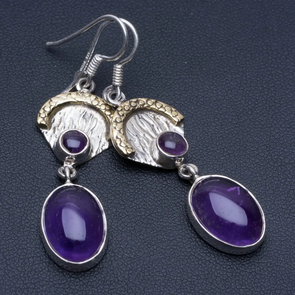 Натуральные двухцветные Аметистовые уникальные серьги в стиле панк из