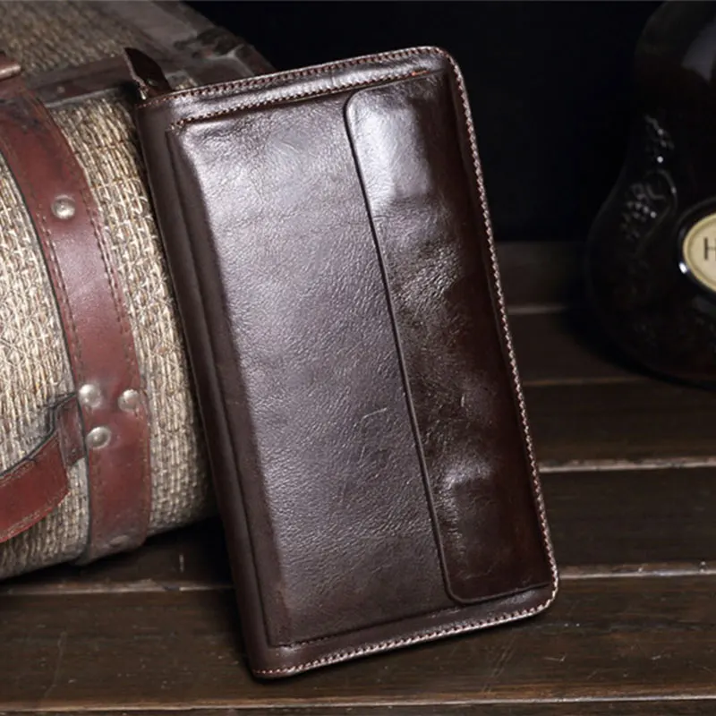 Качественные мужские кошельки клатчи из воловьей кожи Длинные натуральной