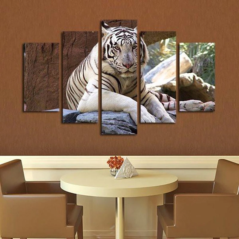 Модульные холщовые картины Декор для дома гостиной рамка 5 шт. животные Тигр