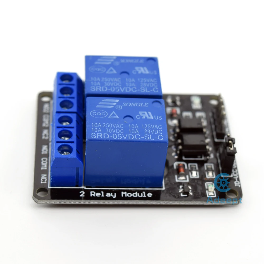Модуль двухканальной релейной платы Adeept 5 В для Arduino Raspberry Pi ARM AVR DSP PIC бесплатная