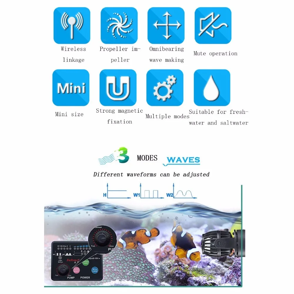 Nicrew Jebao 110~ 240v RW-4 RW-8 RW-15 RW-20 аквариум Wave Maker пропеллер Беспроводной Управление мастер/Slave воздушный насос для аквариума