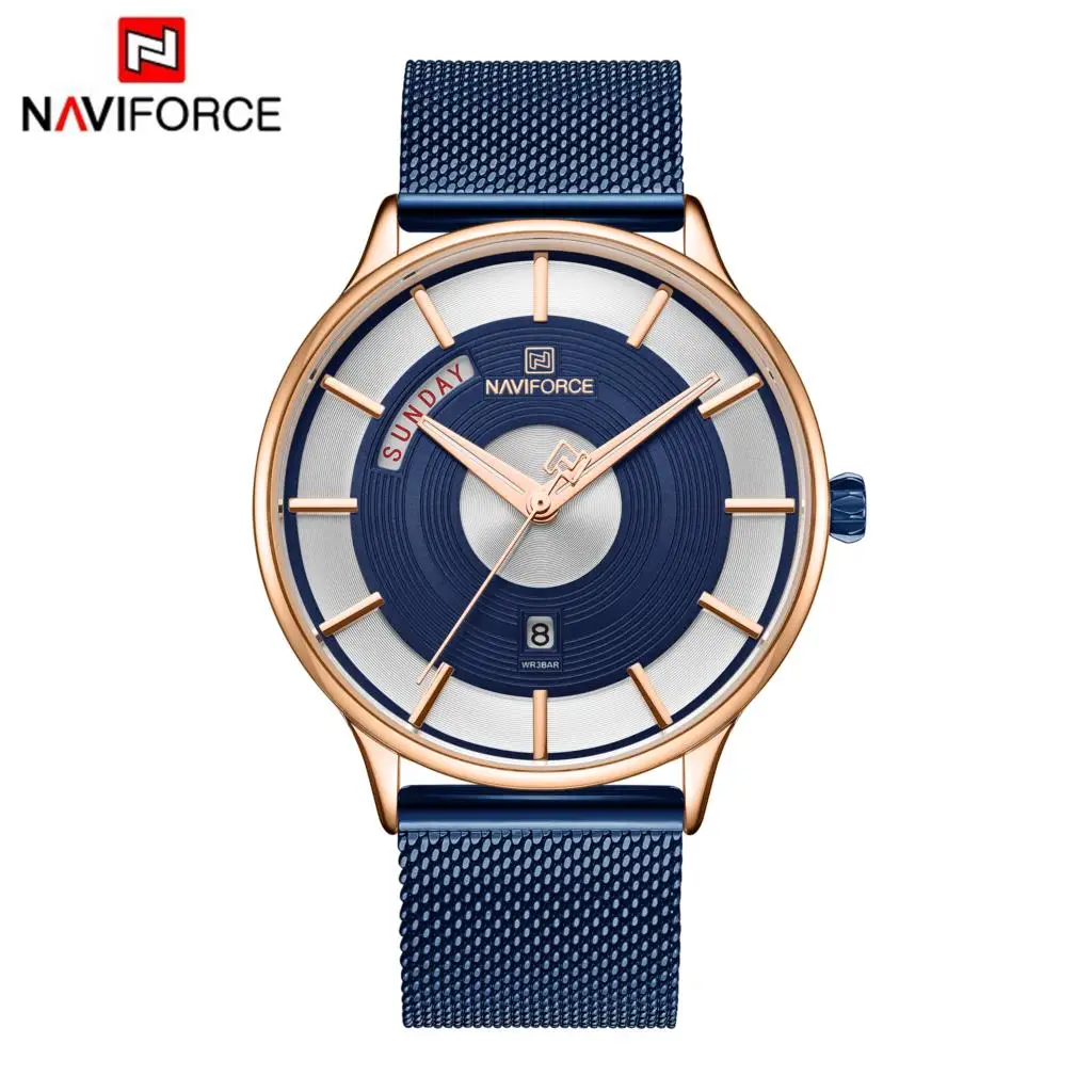 Мужские наручные часы NAVIFORCE брендовые Роскошные Кварцевые со стальным сетчатым