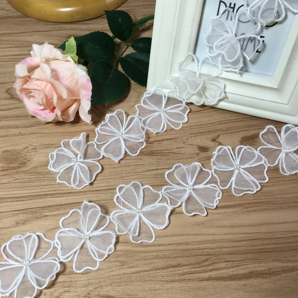 3 ярда/Лот DIY органза вышивка и ткань кружева патч одежда 3D бисер цветок свадебное платье волос Материал аппликация