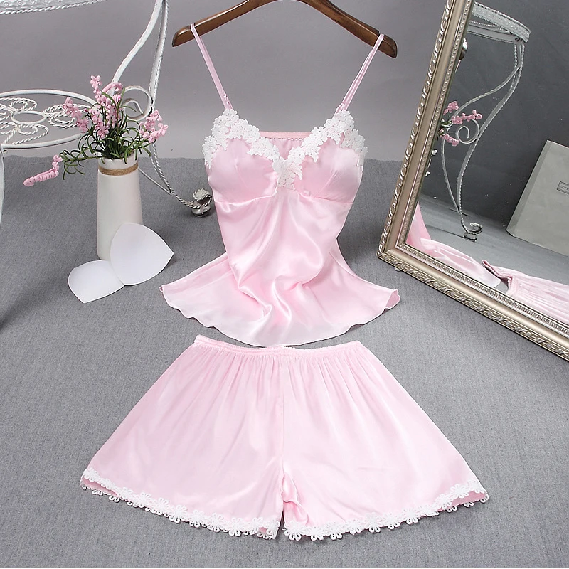 Drop Ship Sexy Condole Belt Knickers Home Wears Bosom Mat Wear Night Two Suit Taste Newly Lady Imitate Real Silk Pajama | Женская одежда