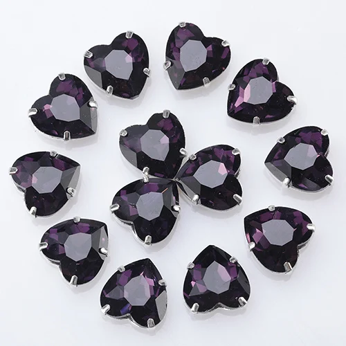 Purple Блестящие стразы с плоской задней стороной, пришитые камни, свободные, сделай сам, в форме сердца, для платья, камни, стеклянный декоративный камень для одежды, 10 шт. S070 - Цвет: Purple