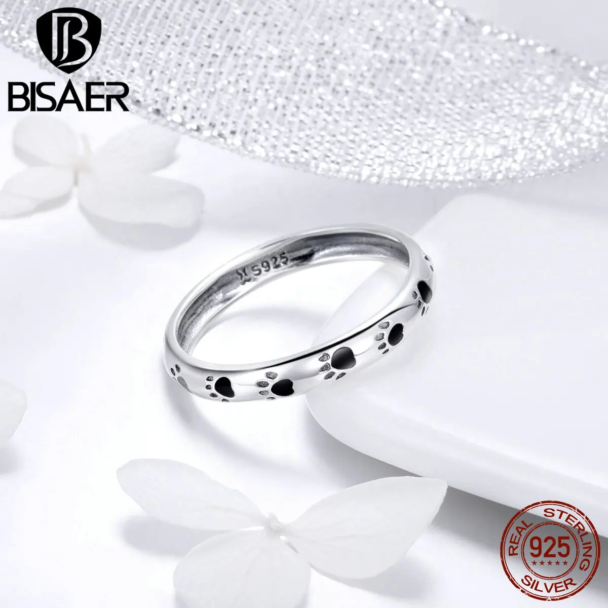 BISAER, настоящее 925 пробы, серебро, ПЭТ, отпечатки собачьих лап, кошка, следы, кольца на палец для женщин, Стерлинговое серебро, ювелирные изделия Anel ECR445