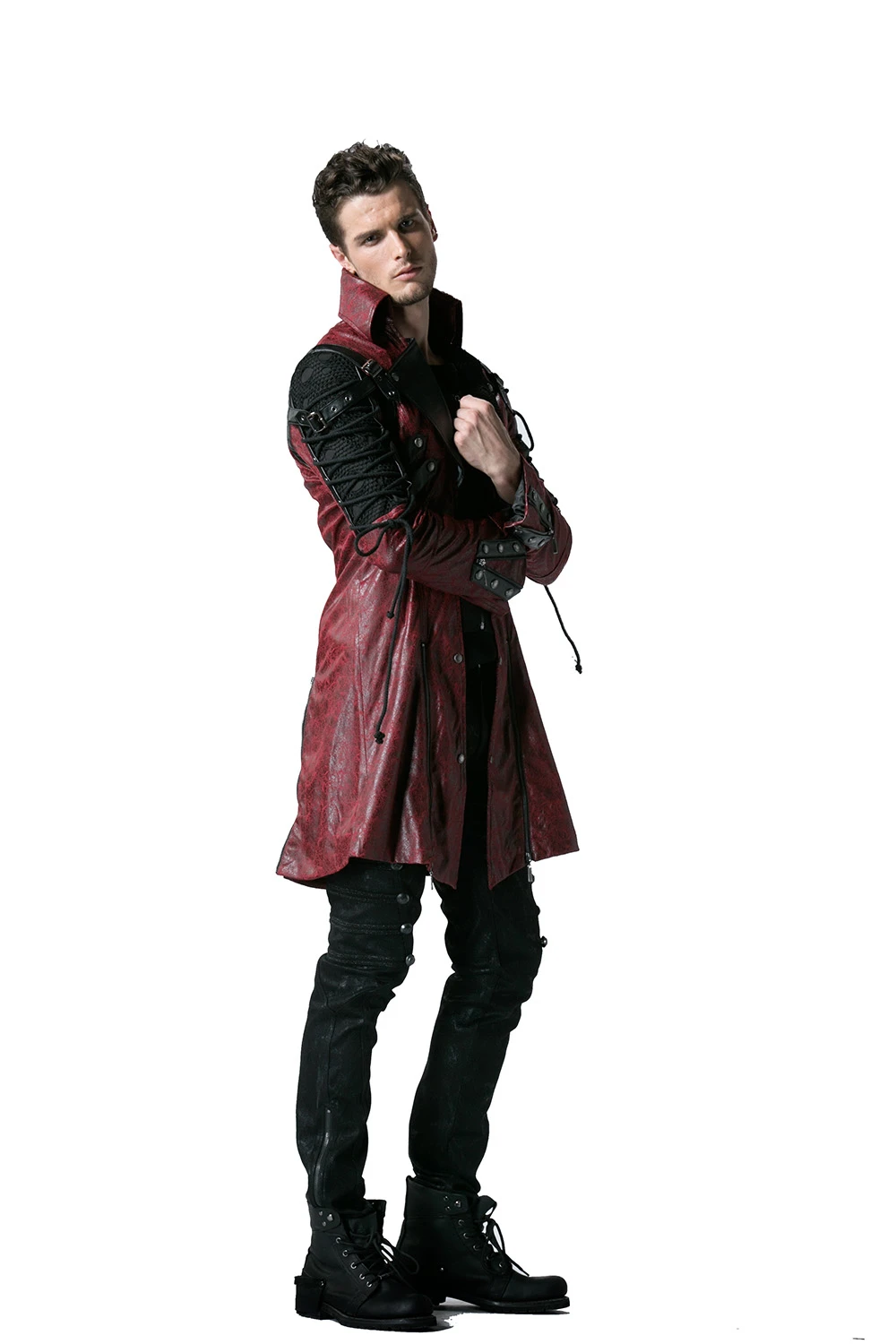 Мужской Длинный плащ из ПУ кожи с заклепками и длинным рукавом|mens long coat|trench coatlong