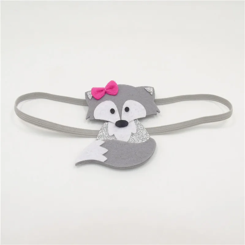 20pcs/lot Woodland Glitter Felt Fox Headband Fall Theme Party Favor Little Girl Brown Grey Shinny Cute Elastic Band | Детская одежда и
