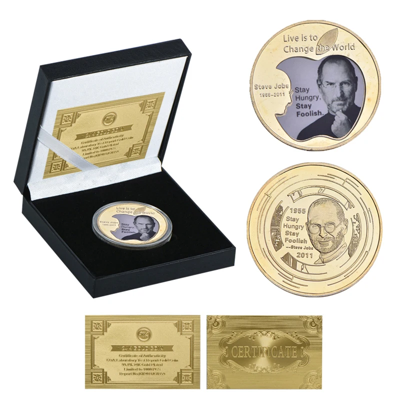coin4 with box WR Steve Jobs золотые коллекционные монеты набор с монетницей США вызов монеты Оригинальные металлические монеты персонализированный подарок дропшиппинг - Цвет: coin4 with box