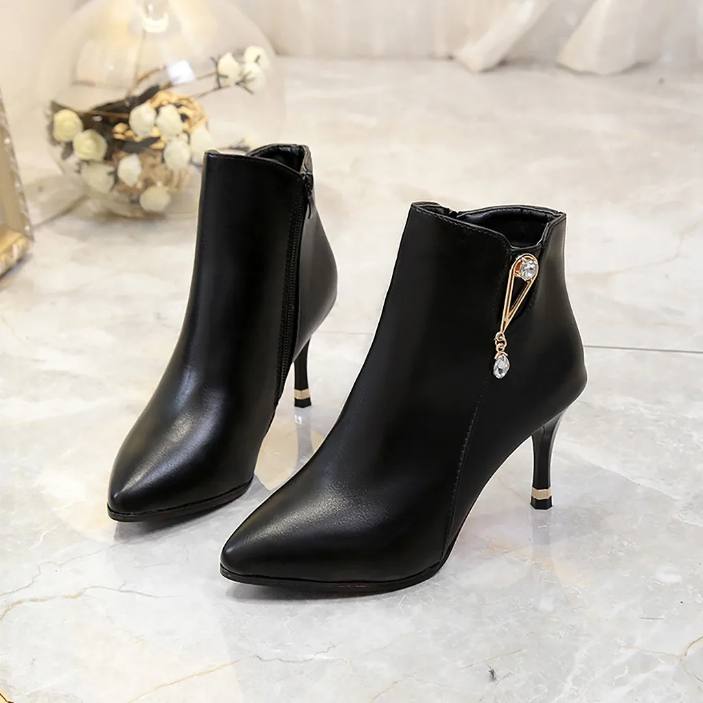 Новинка 2019 года сезон весна осень модная женская обувь на молнии с острым носком