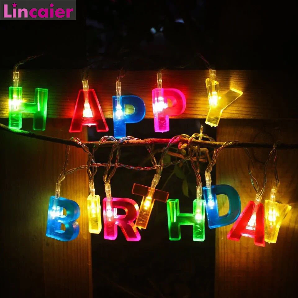 Светодиодный фонарь с надписью «Happy Birthday», украшения для дня рождения, для детей, мальчиков и девочек, для взрослых, DIY, 1-18 лет