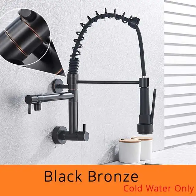 Black Bronze Faucet Матовый пружинный выдвижной кухонный кран для холодной воды, двойные носики, ручной душ, кухонные краны, настенный кухонный моющий кран - Цвет: Black Bronze Faucet