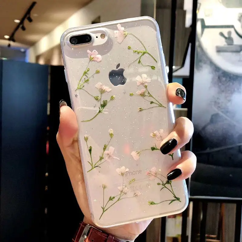 Живыми цветами засушенные цветы Мягкий TPU чехол для iPhone X XR XS Max 6 S 7 8plus кейс Samsung Galaxy