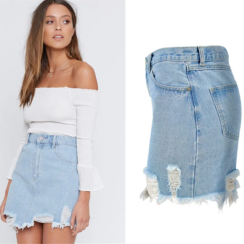 Женская джинсовая юбка карандаш LOGAMI с высокой талией светло синяя|Женские юбки| |